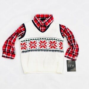 NWT TFW Baby Boys 2pc Snowflake Holiday Sweater Vest Set